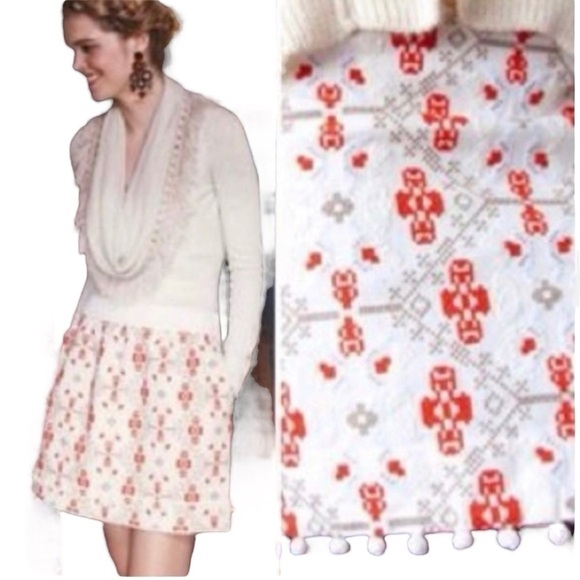 Anthropologie Maeve Blomma Embroidered Cross stitch Pom Pom skirt size… - Picture 14 of 14